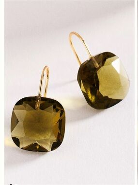Free Ship! Anthropologie Olive Green Floating Crystal Earrings NWT